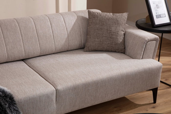 Atelier Del Sofa Hamlet Sofá-Cama 3 Plazas Beige con estructura de Madera de Haya y tapizado de Poliéster, 206x145x43cm